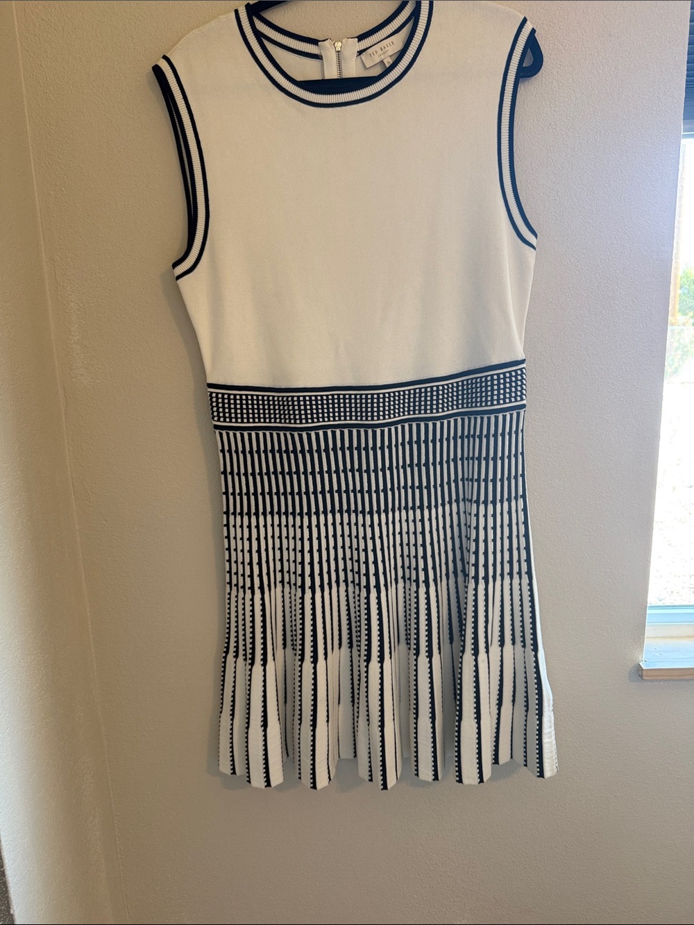 Ted Baker Cream Knit Dress with Navy Detail Trim
